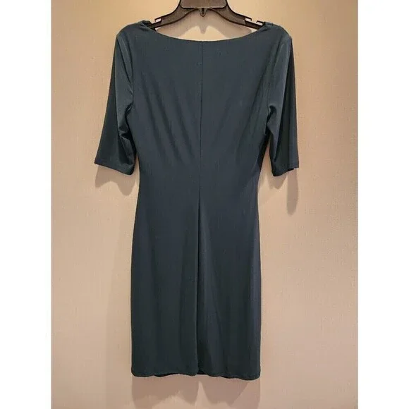 Lauren Ralph Lauren dark green Black Label Classic Dress Knit Ruched front sz 6 - Picture 3 of 6